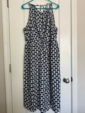 Ava & Viv Navy and White Geometric Midi Dress